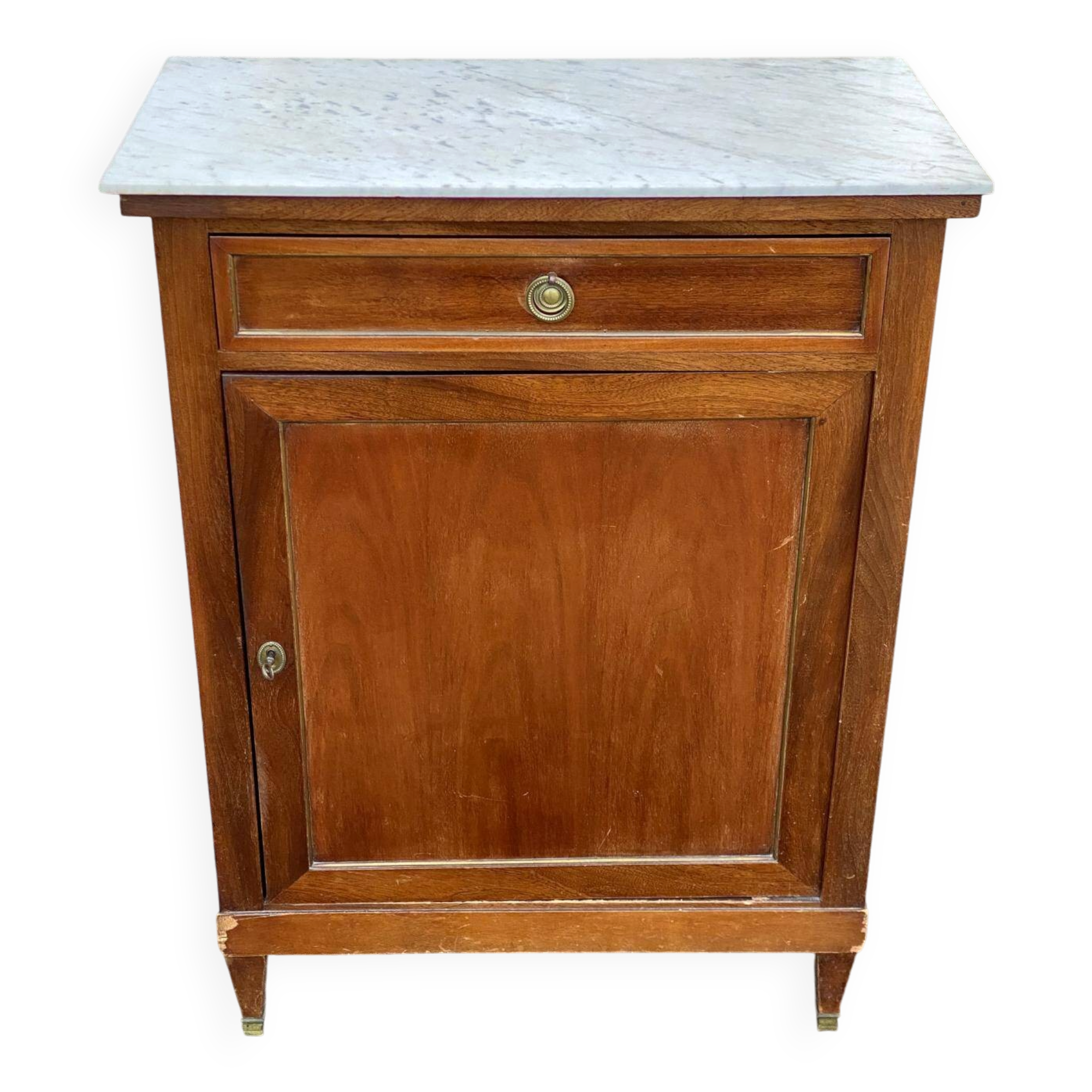 Louis XVI buffet with a confiturier in wood and white marble from the 19th century.