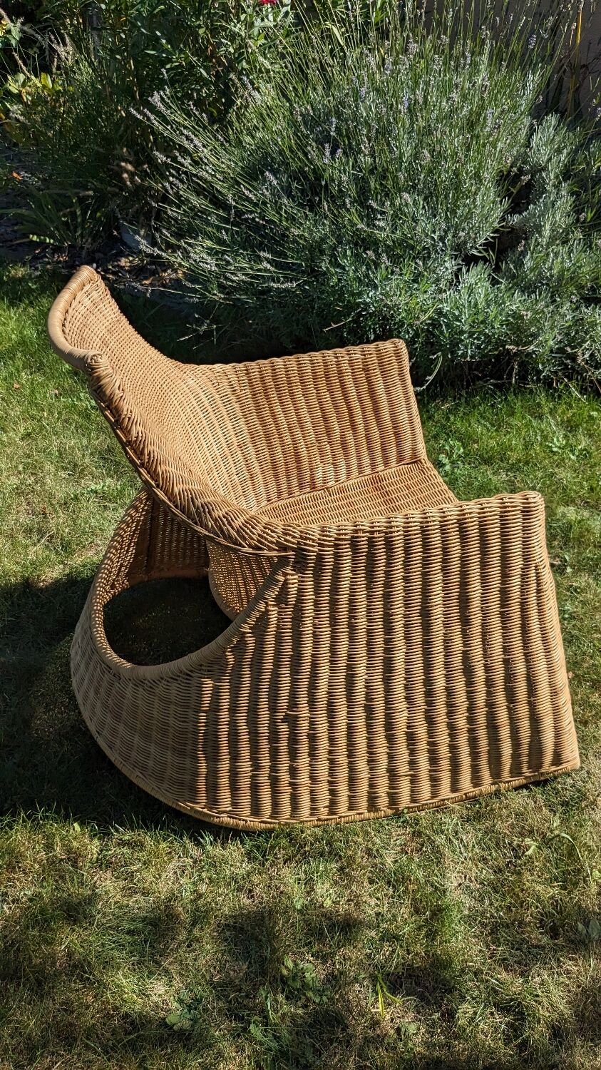 Wicker and rattan rocking chair