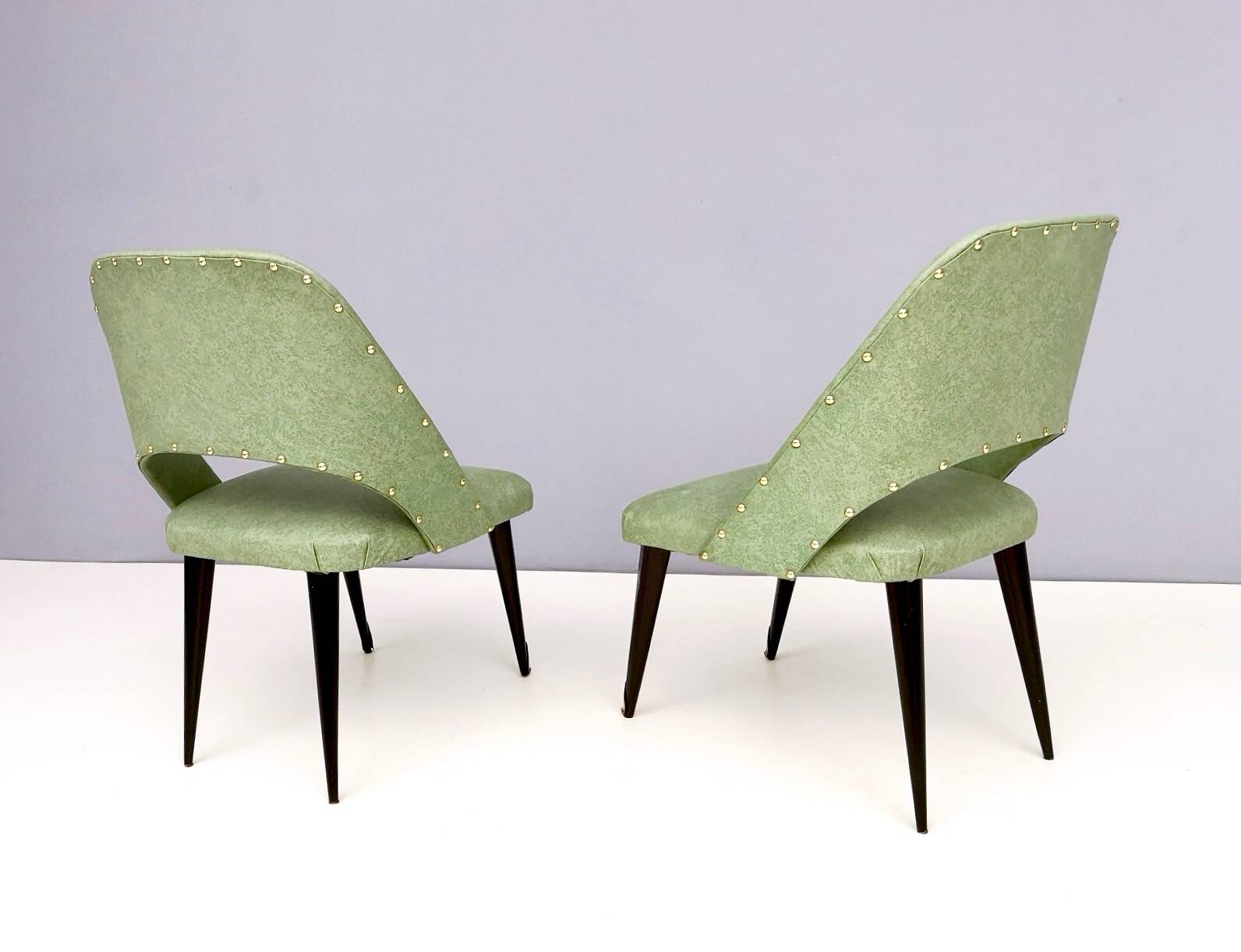 Pair of Vintage Green Skai Side Chairs with Ebonized Wood Legs, Italy