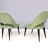 Pair of Vintage Green Skai Side Chairs with Ebonized Wood Legs, Italy