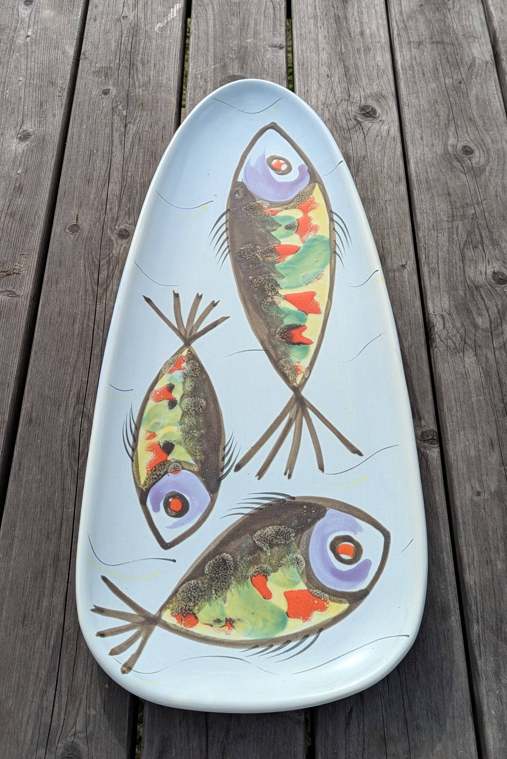 Large XXL ceramic fish platter Pornic Vintage 1950s