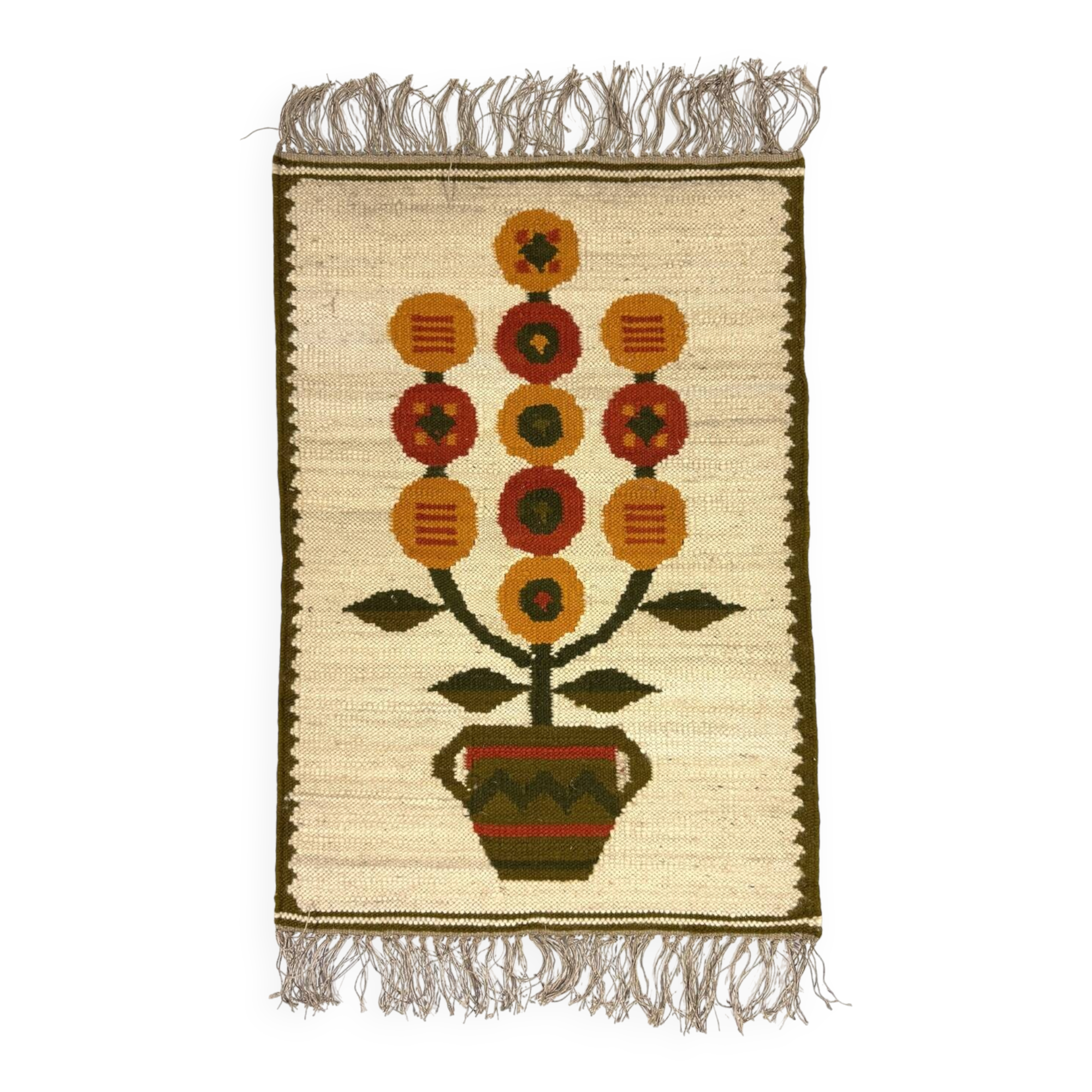 Woolen kelim wall hanging table runner Poland 1970’s