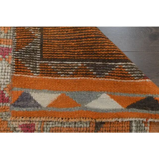 1970s Vintage Turkish Oushak Handmade Orange Runner Rug 86x367