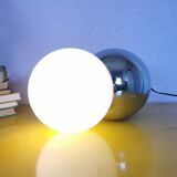 Lamp molecule, two balls, globe in opaline and stainless steel, 1970