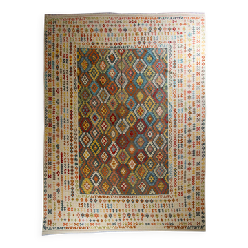 Oversize Afghan Kilim Rug  Zig-Zag Pattern, Handwoven Wool Carpet Rug