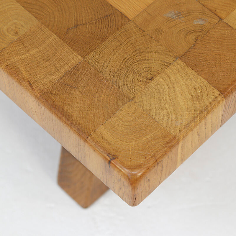 Rustic Vintage Brutalist Mid-Century Coffee Table in Oak