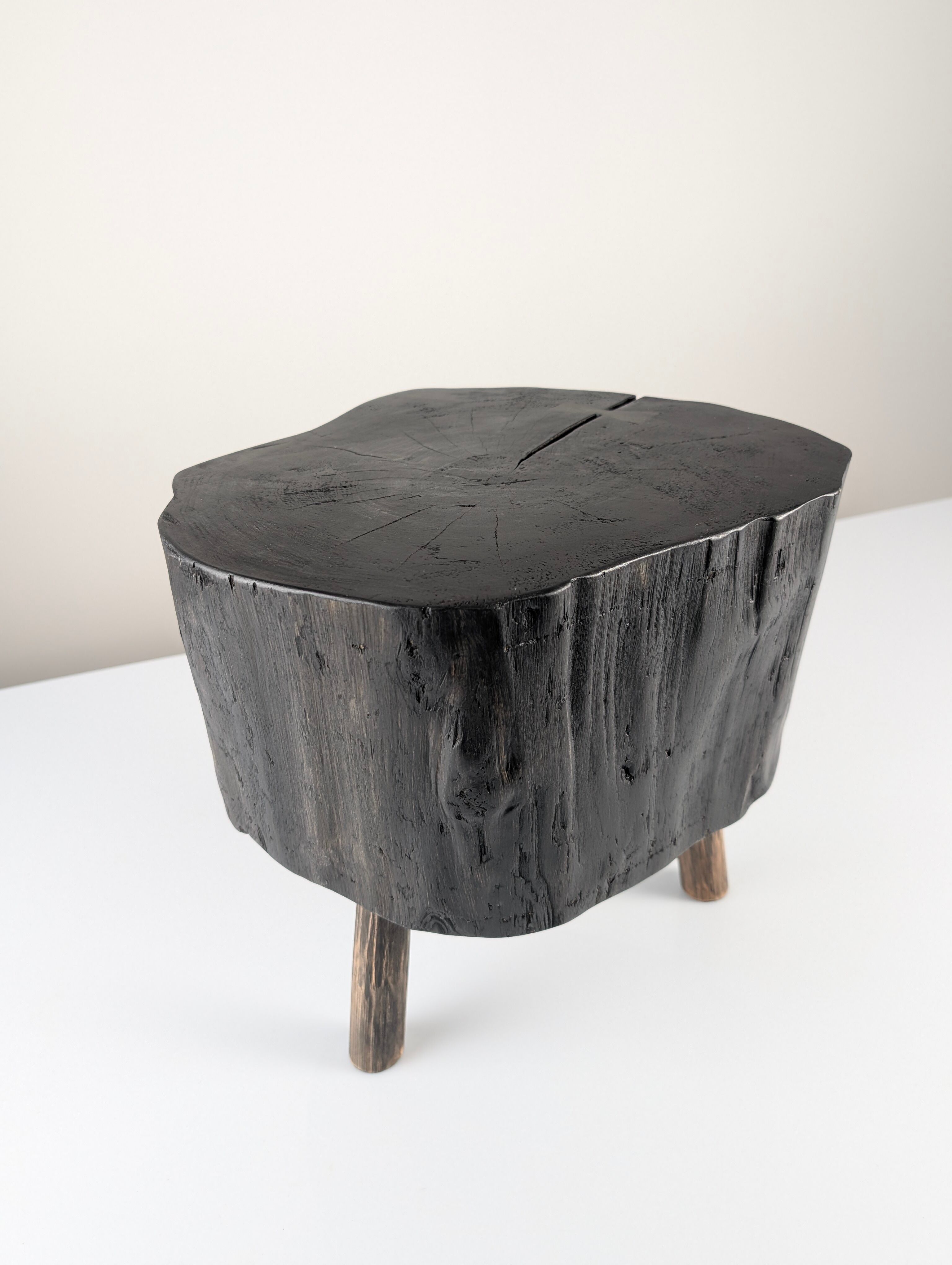 Wabi-Sabi black ebonised wood stool with butterfly joints