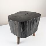 Wabi-Sabi black ebonised wood stool with butterfly joints