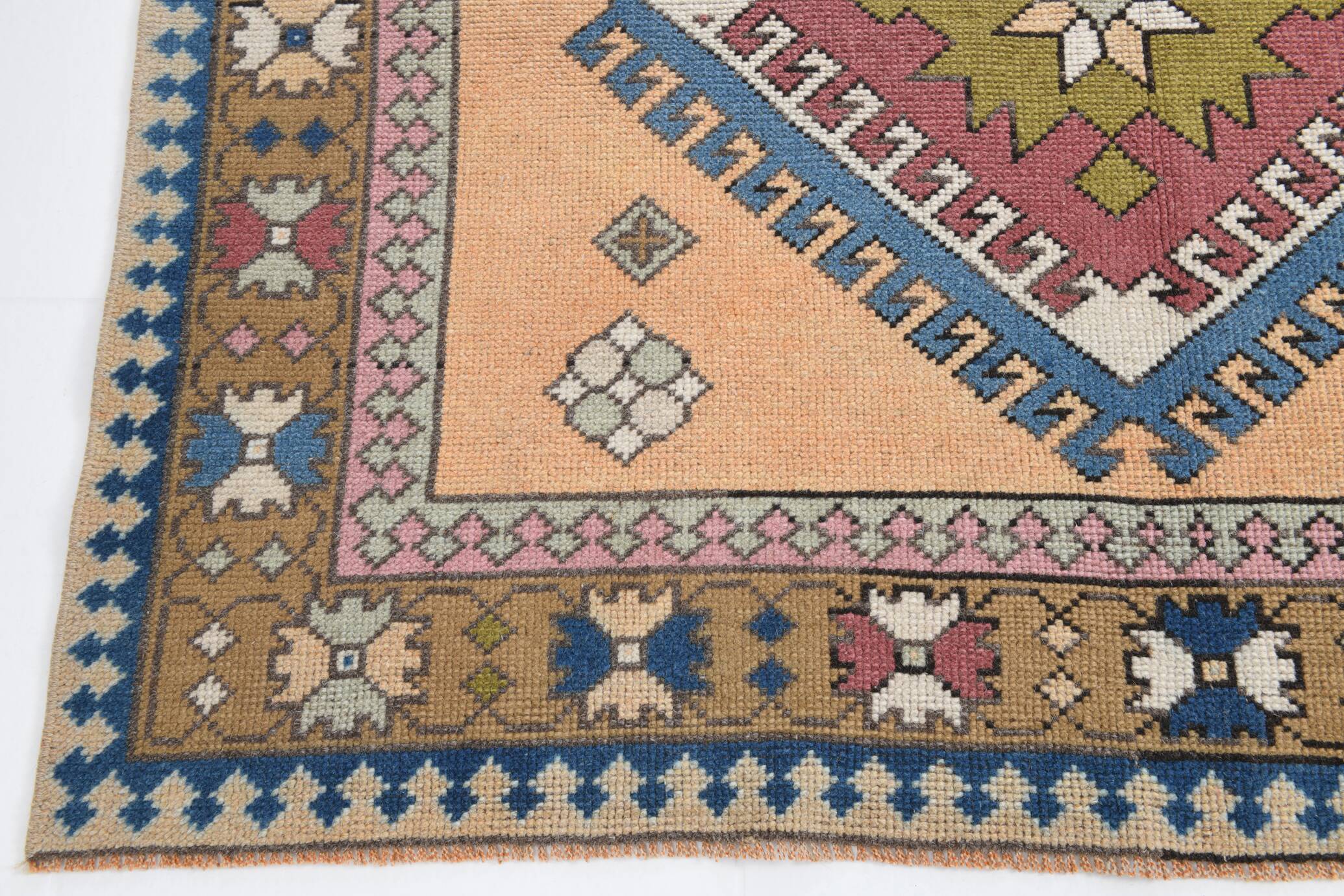 Mustard Pink Oriental Pattern Turkish Rug, 135x232Cm