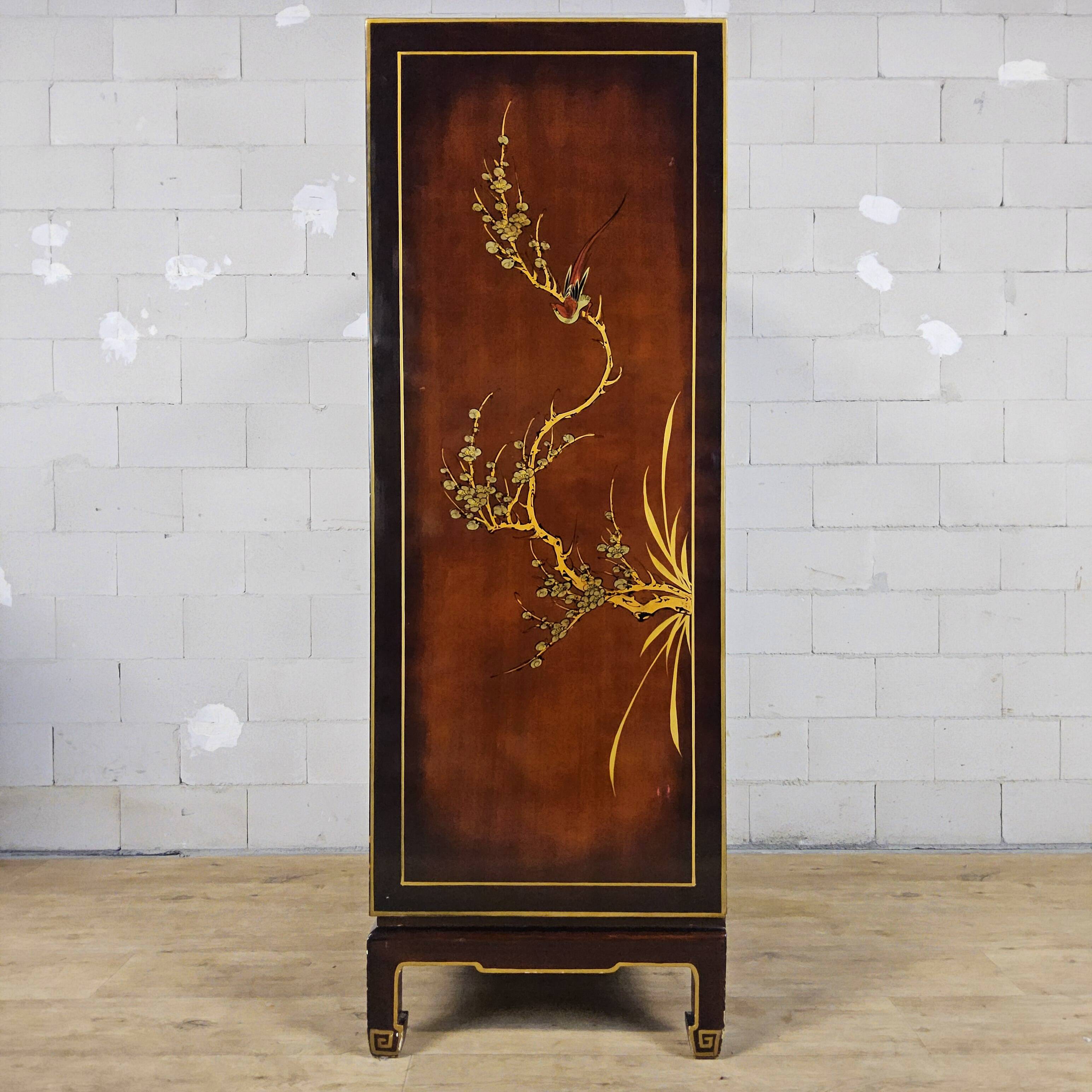 Vintage Chinese cabinet gold leaf / flowers and birds / bohemian