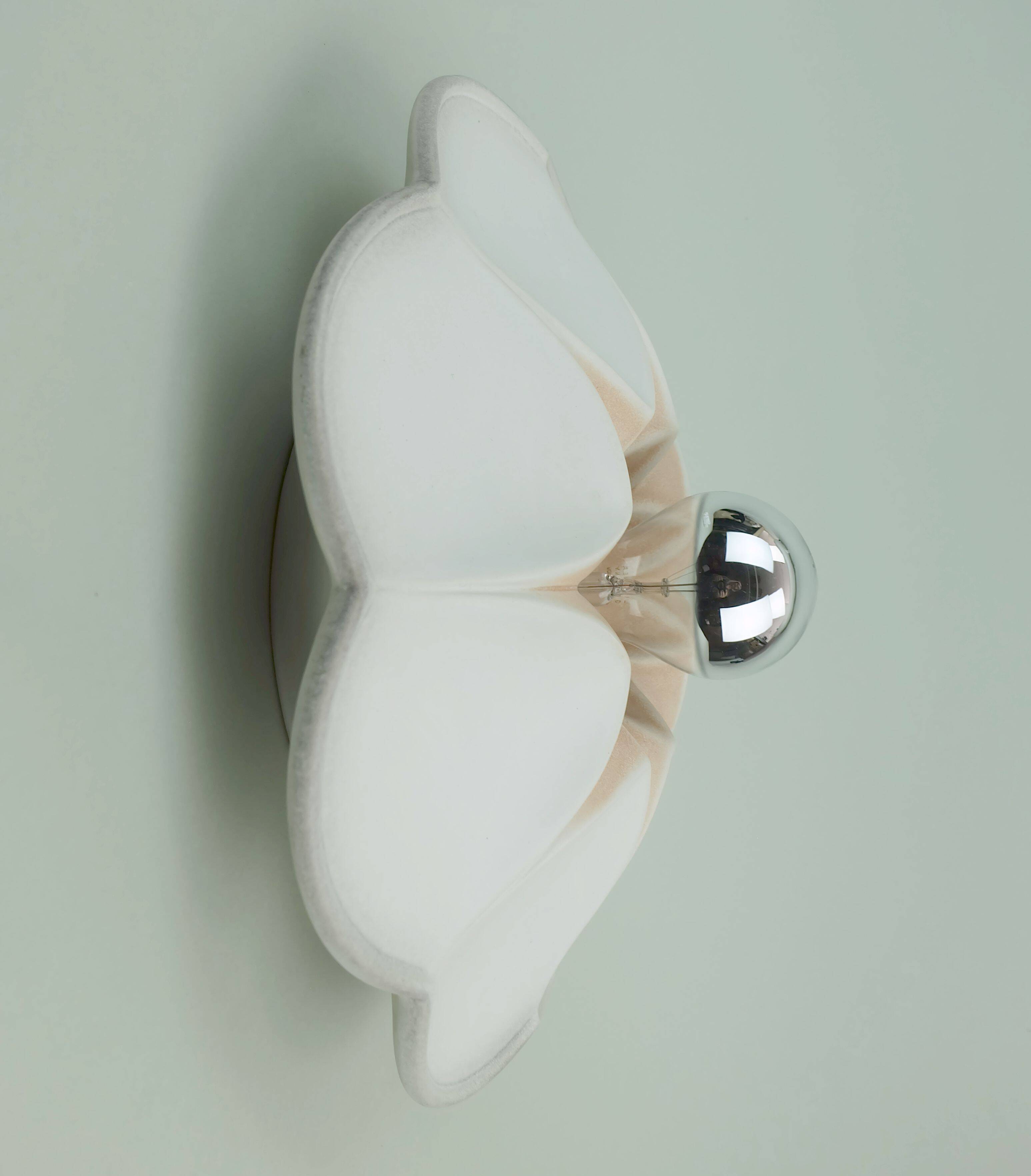 Vintage ceramic ceiling light or wall lamp flower shape white grey rose 80s