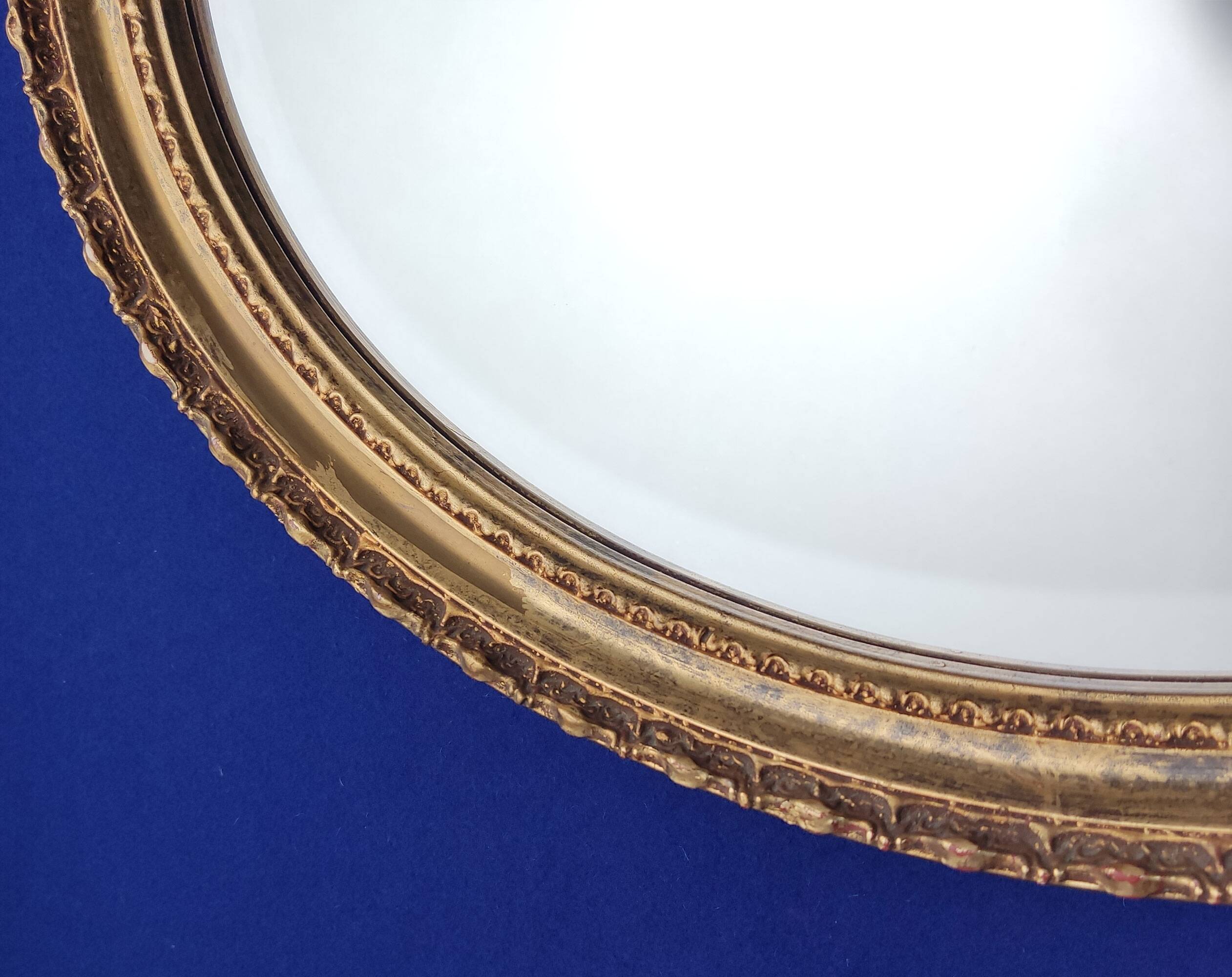 Vintage Wall-Hanging Oval Bevelled Mirror with Distressed Gold Gilt Frame