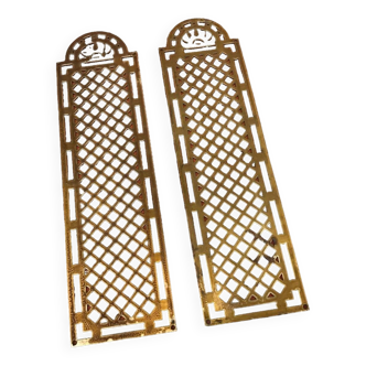 Two half old cleanliness plates Original patina Openwork brass