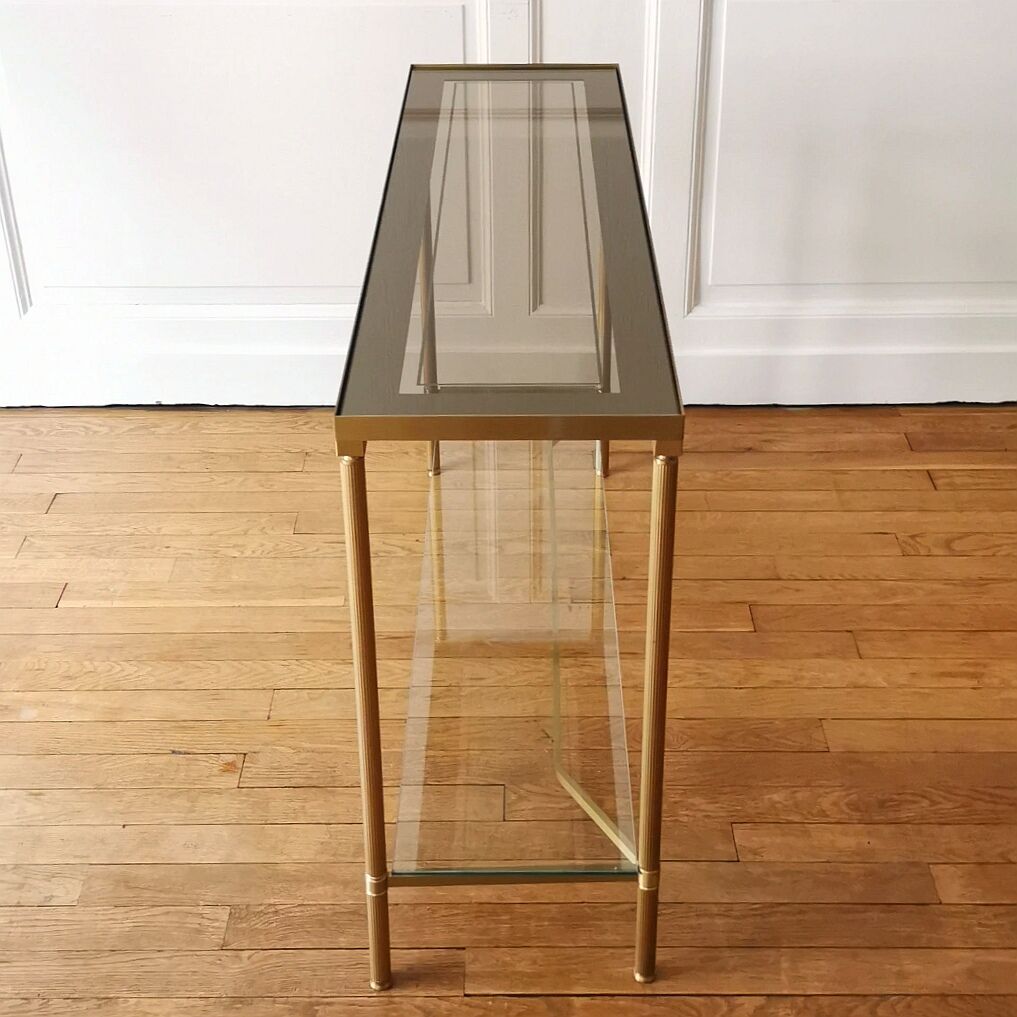 Neoclassical brass and glass console 1970