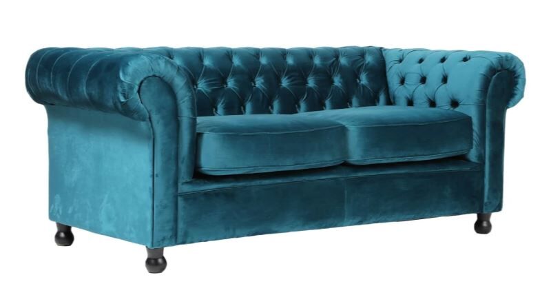 Chesterfield Blue Velvet Duck Sofa
