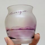 Ancien petit vase en cristal de bohême peint souvenir auvergne