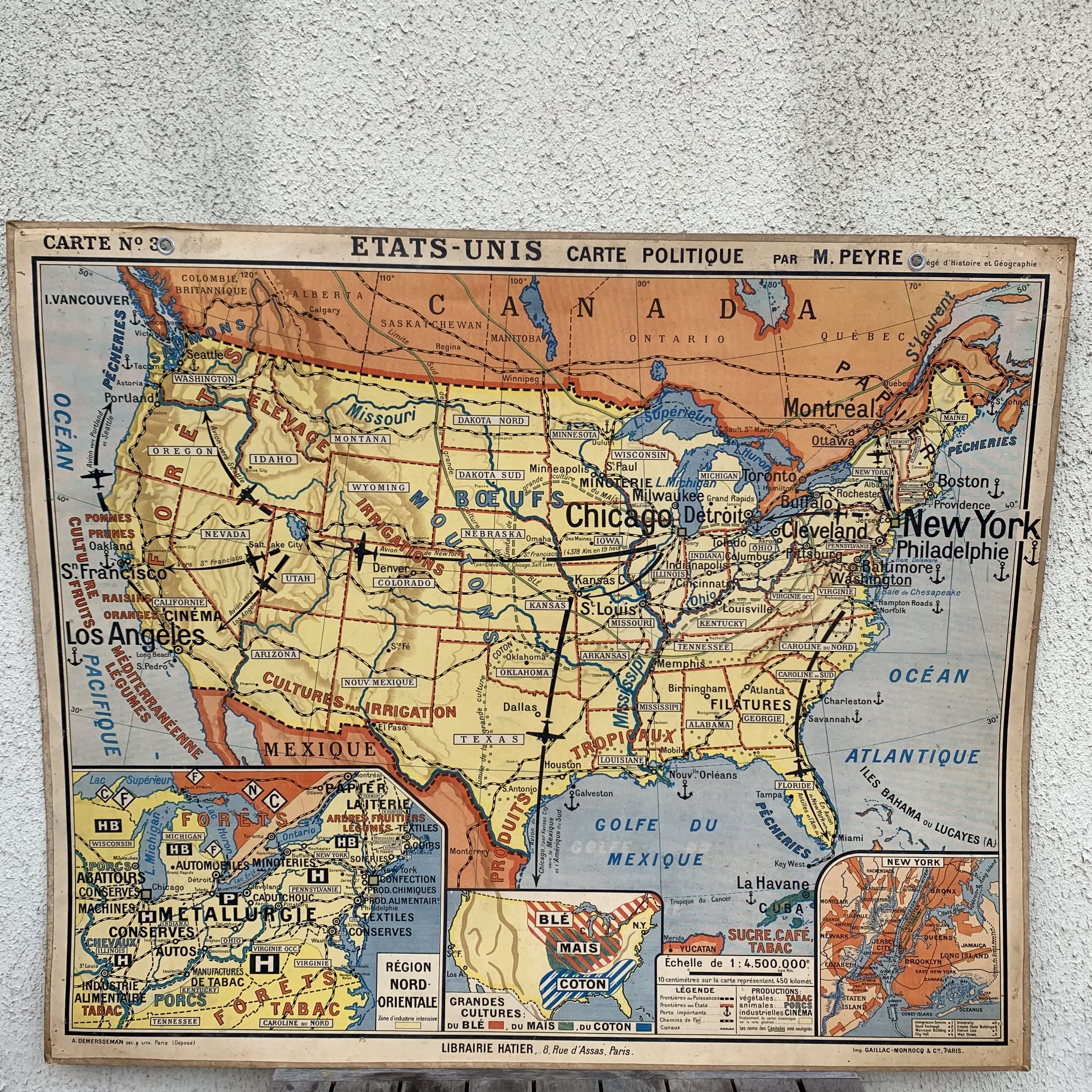 Vintage school map united states n°33 editions hatier by m.peyre