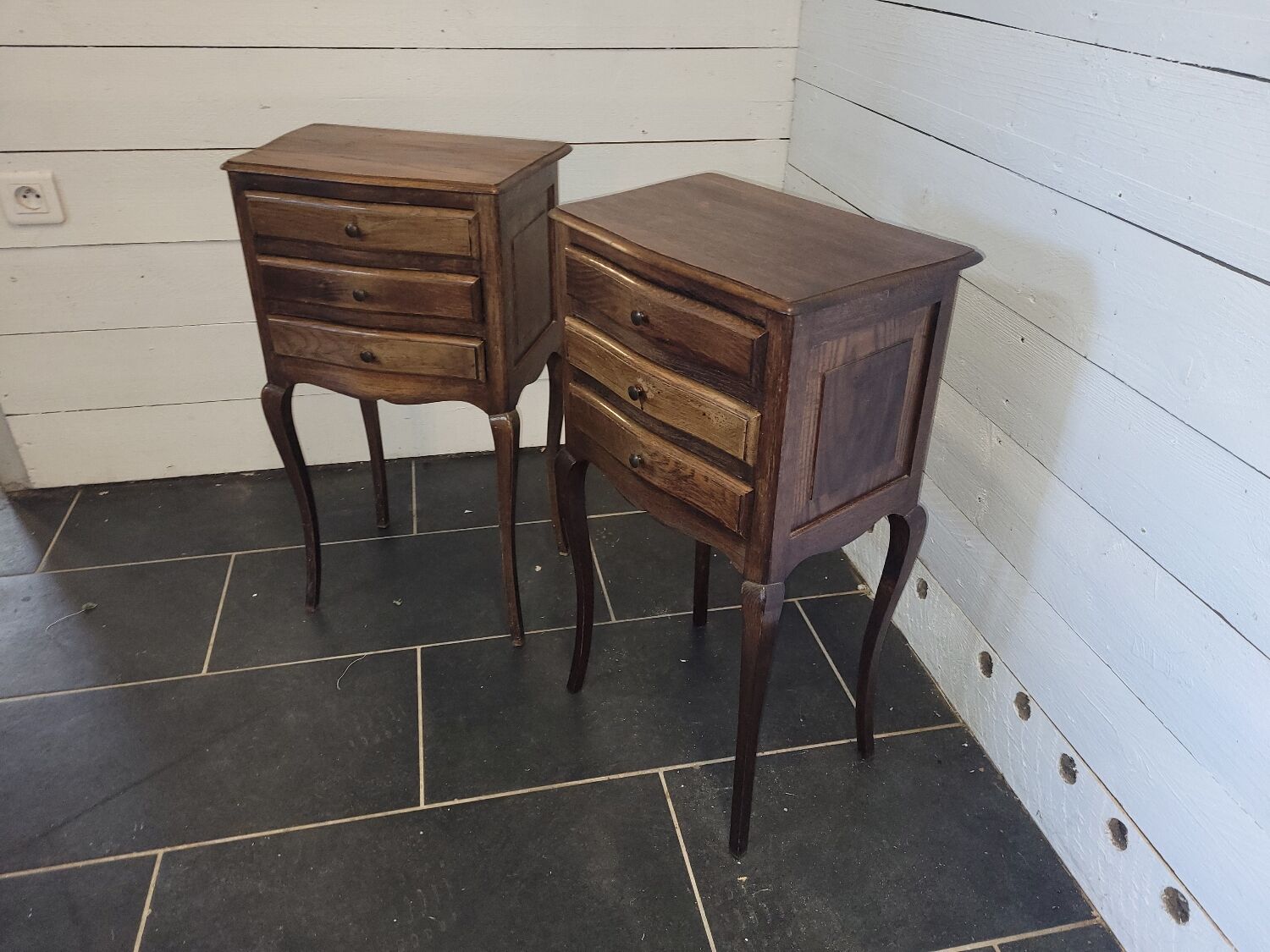 Pair of Louis XV style oak bedside tables