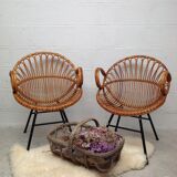 Paire de fauteuils en rotin vintage