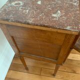 Pair of high marble and walnut bedside tables