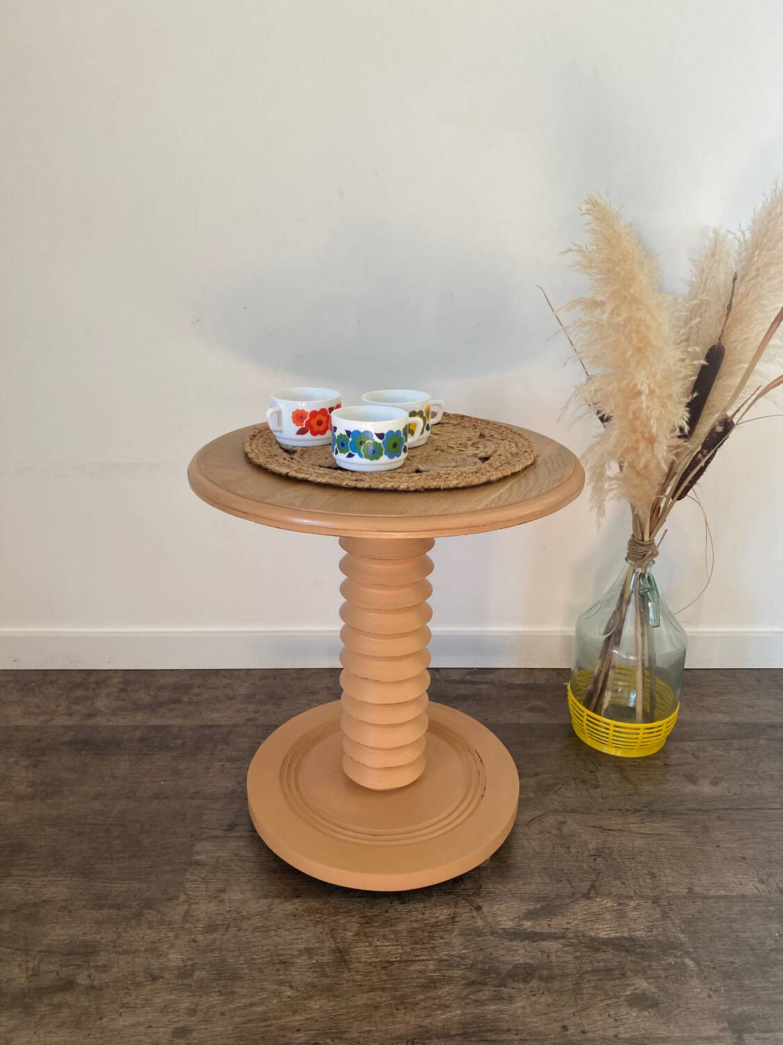 Terracotta Nude Spiral Turned Wood Side Table