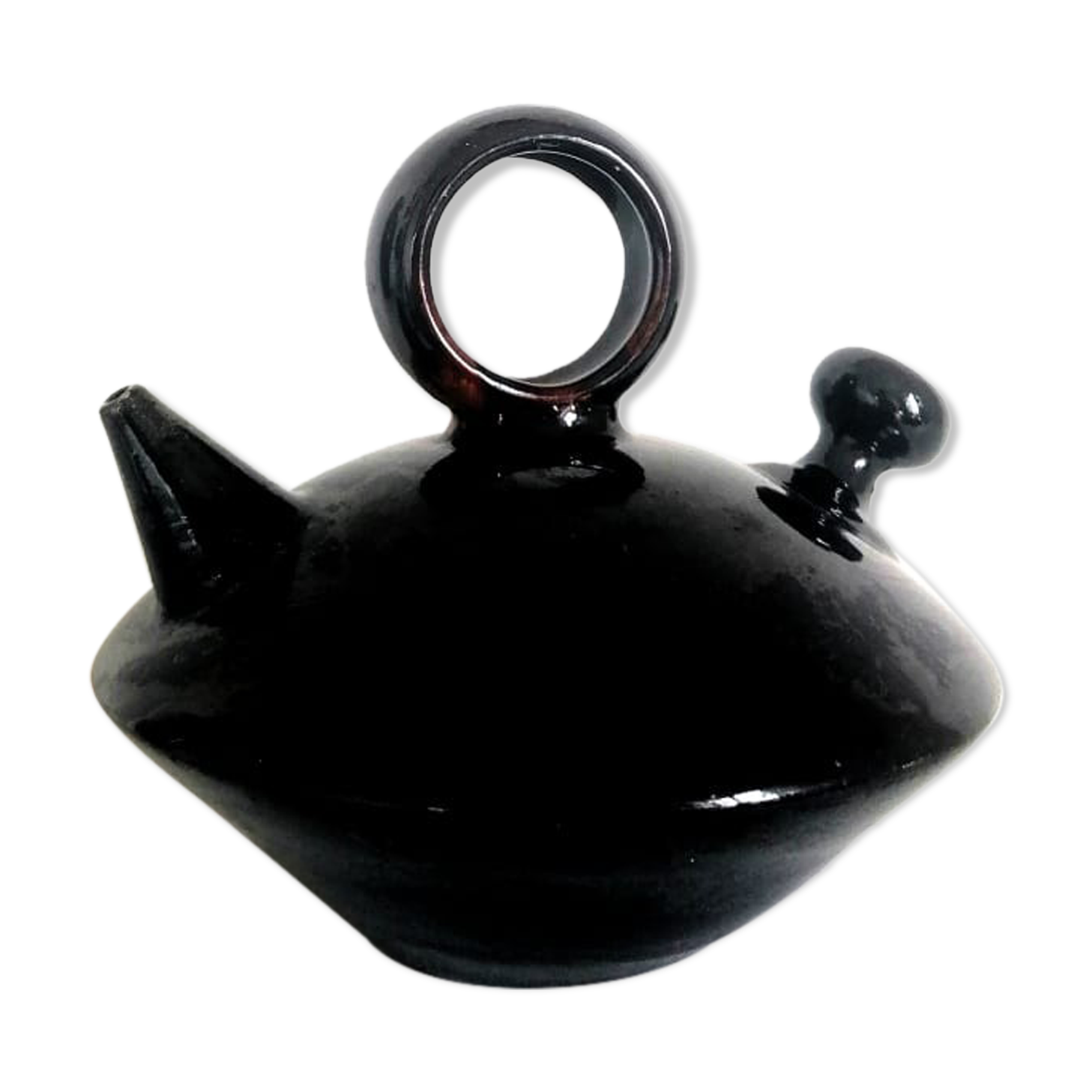 Chevrette modernist in black enamelled sandstone, circa 1970