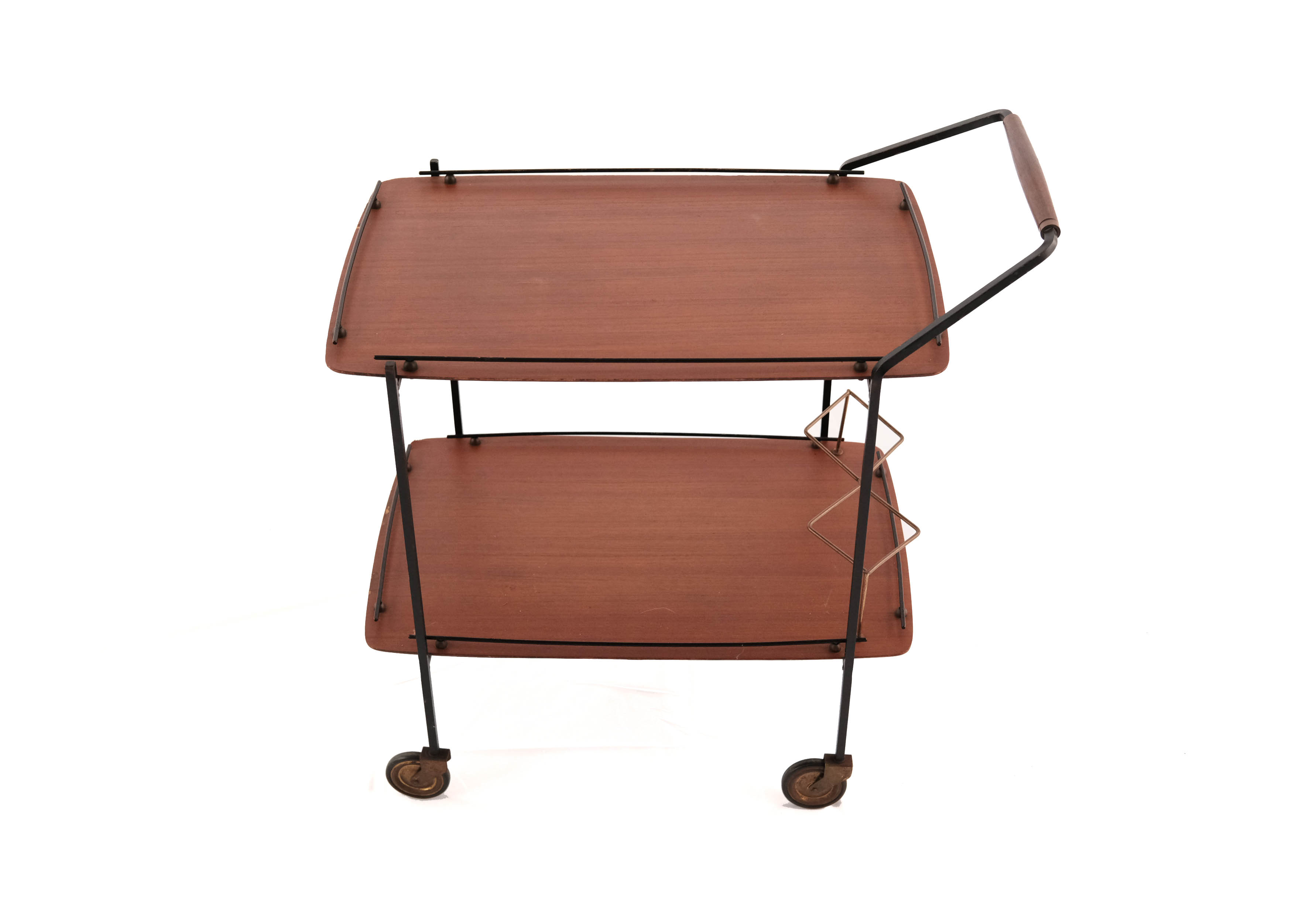 MId-Century Teak Bar Trolley with Bottle Holder, Italy 1960s