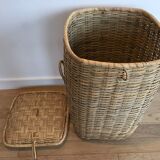 Large wicker/vintage bamboo laundry basket with lid