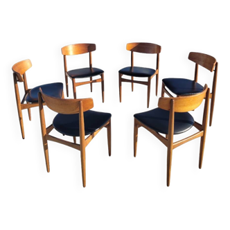 Ensemble de 6 chaises skaï teck Samcom B Johannes Andersen