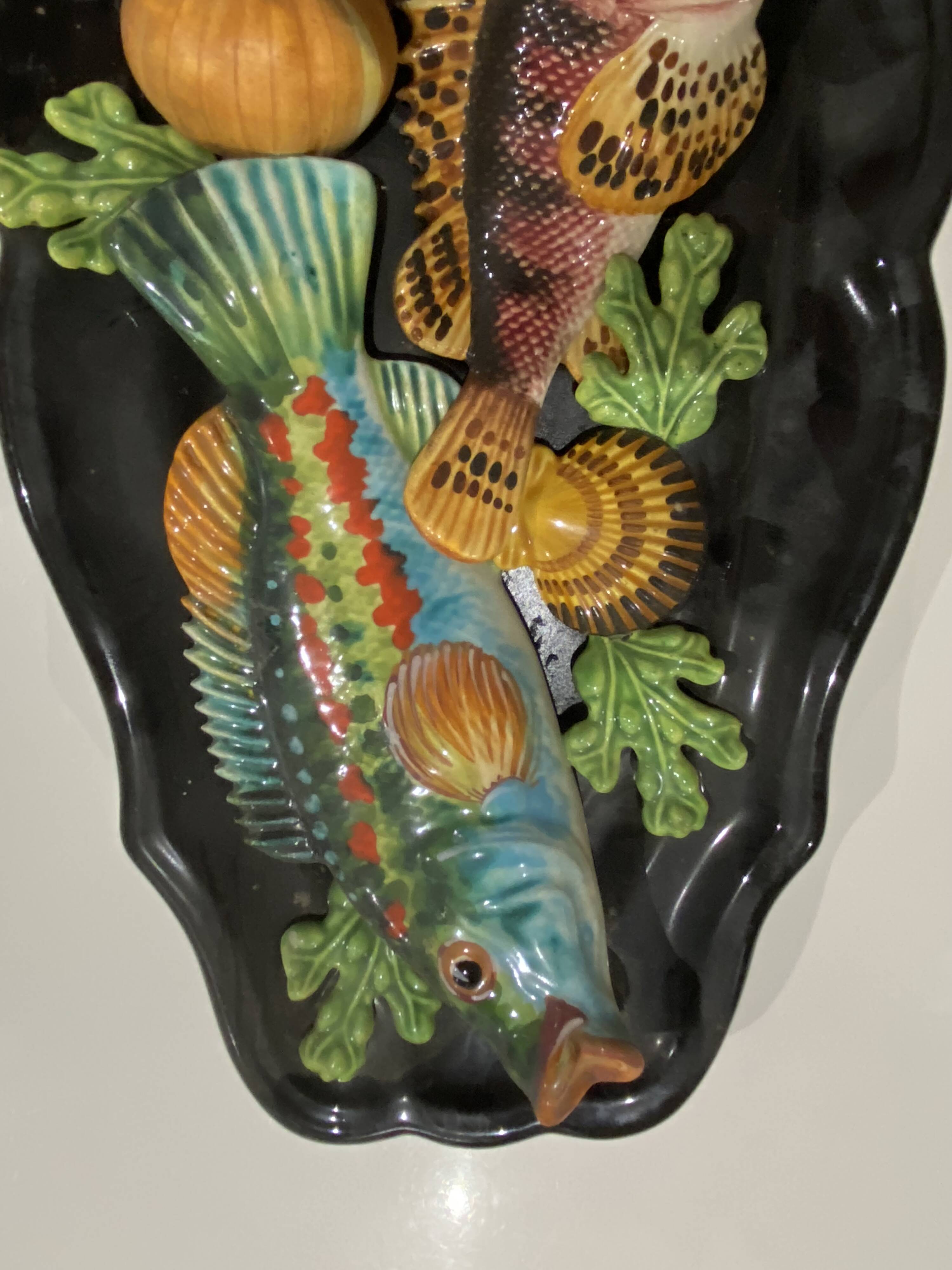 Large oval wall plate in Palissy majolica from Vallauris