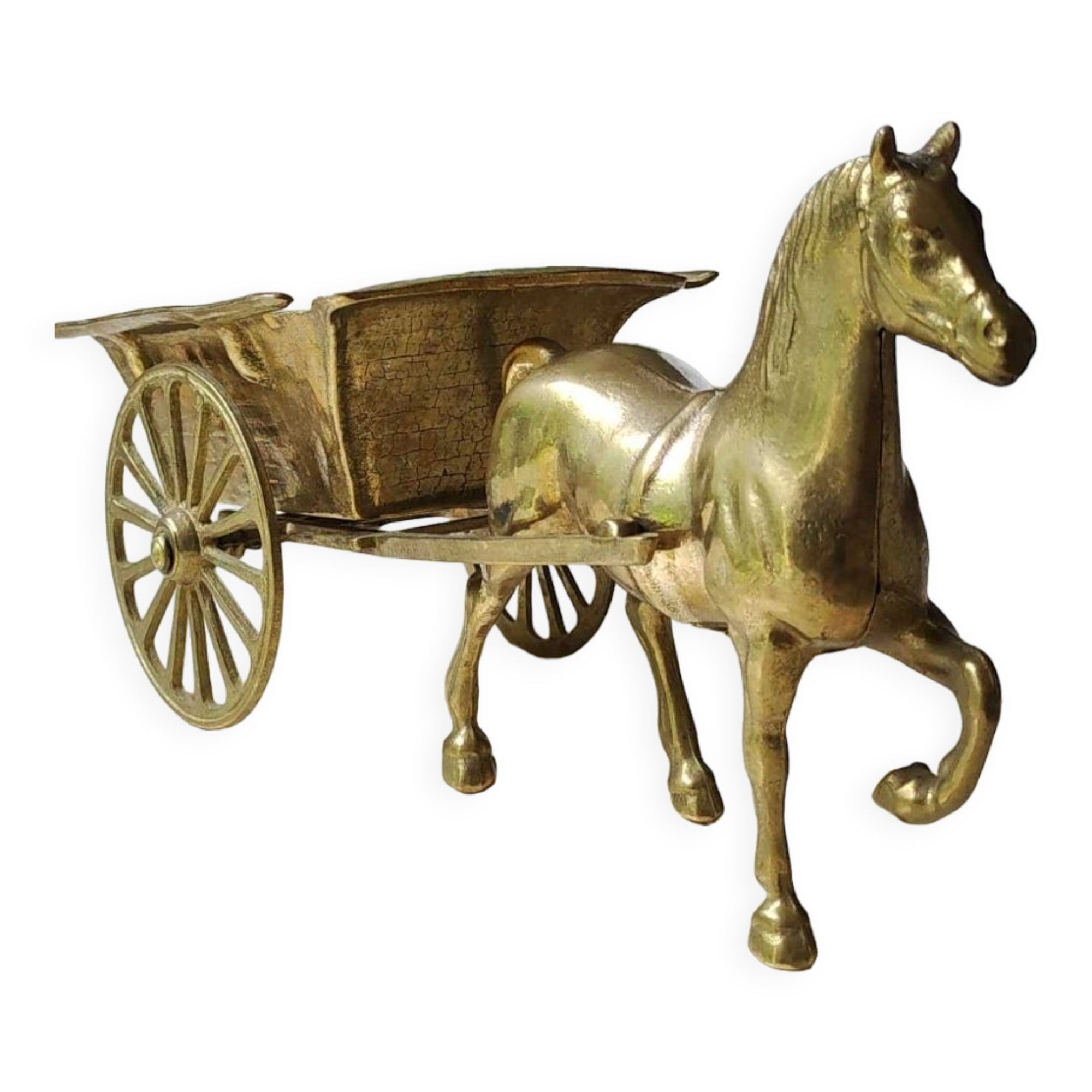 STATUETTE DE CHEVAL ancienne en laiton sur socle, statue animal vintage