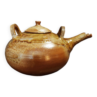 Ceramic 20th century enameled stoneware teapot signature to identify