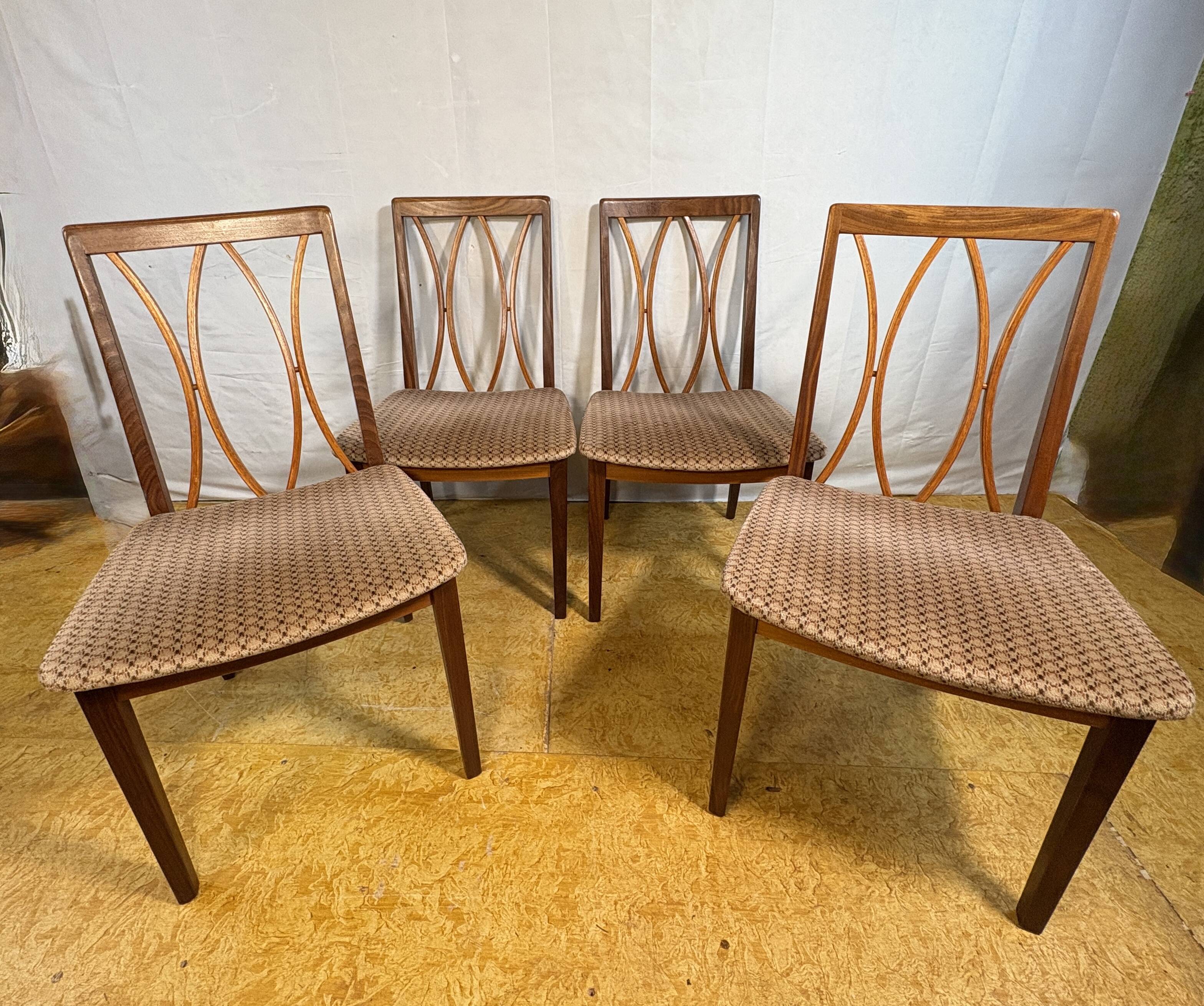 Mid century retro vintage teak and cloth dining chairs by GPlan 1970