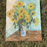 Oil painting - Bouquet of Sunflowers -Coated cardboard