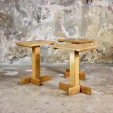 Series of 3 side tables in oak and pine