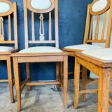 6 chaises en chêne et cuir blanc cassé