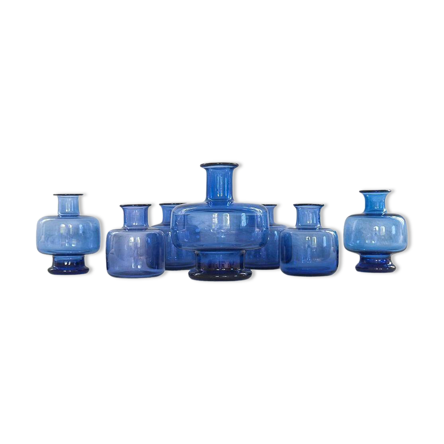 7 vases midcentury modern par Per Lutken pour Holmegaard, Danemark