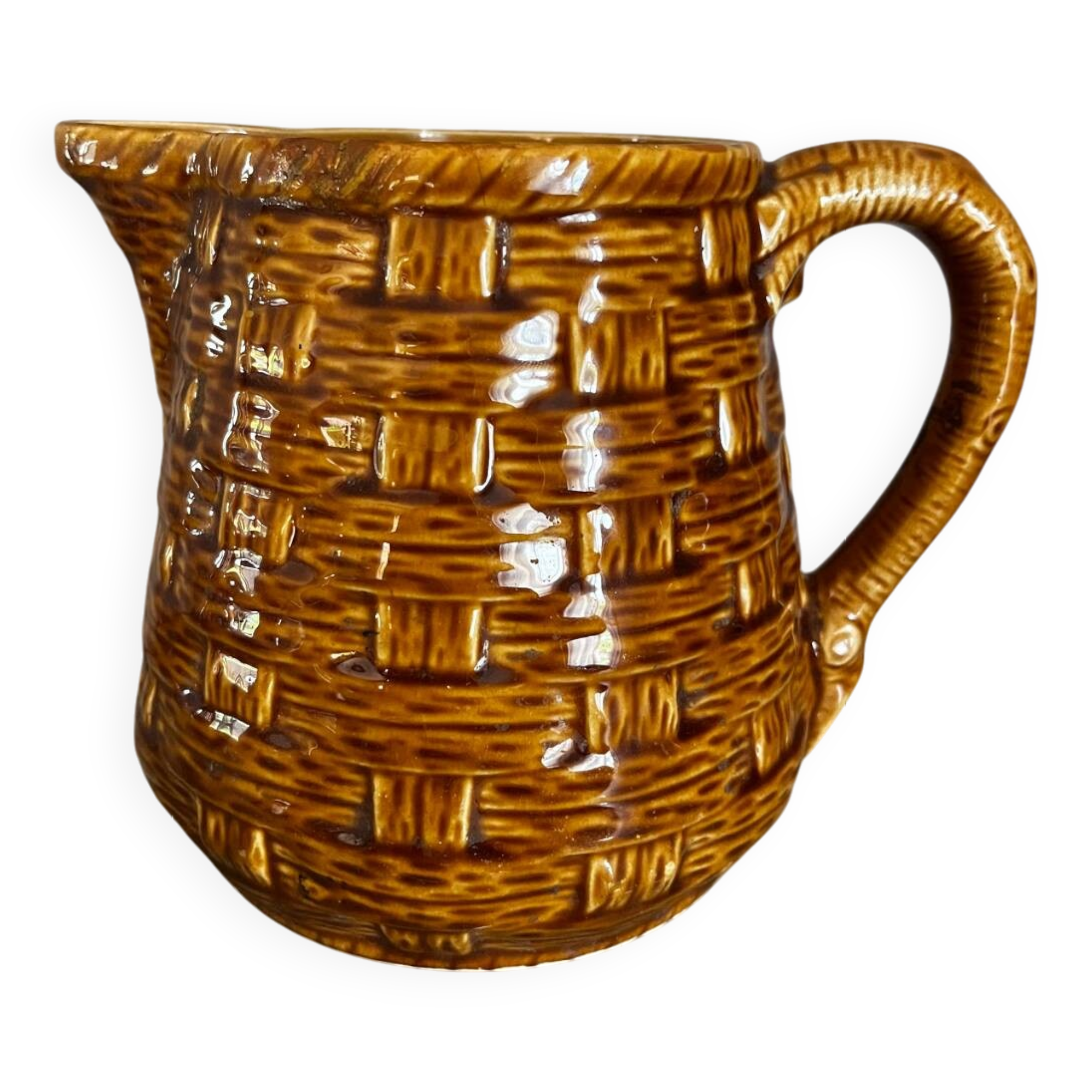 Digouin and Sarreguemines ceramic pitcher with braided decoration