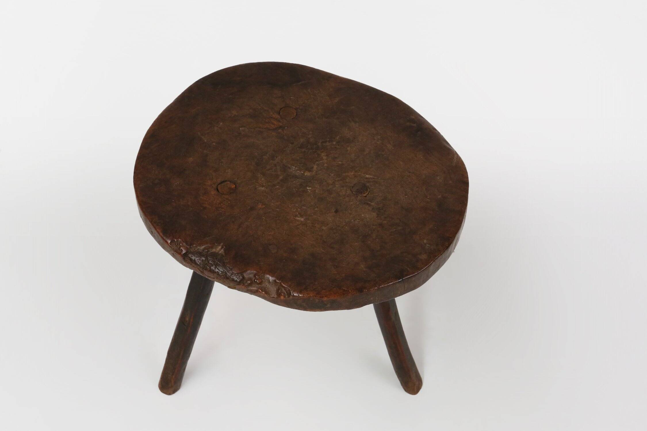 French Brutalist Oak Tripot Stool, ca 1850