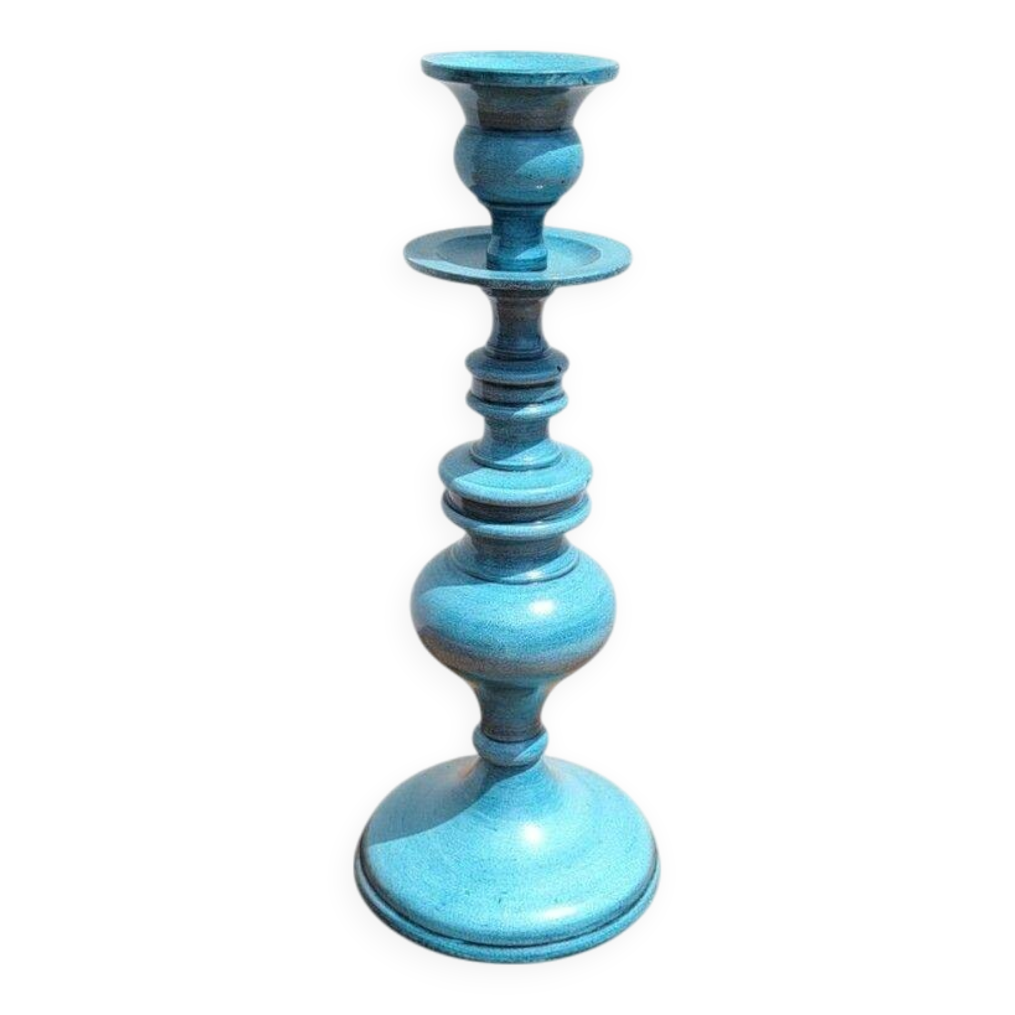 Turquoise blue metal baluster candle holder