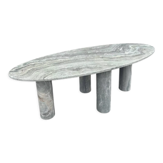 Green marble oval dining table with column legs