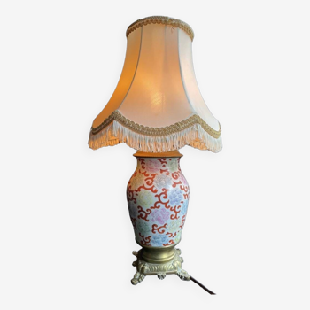 Ancien vase asiatique monté en lampe avec abat-jour pagode