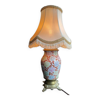 Old Asian vase mounted as a lamp with pagoda lampshade