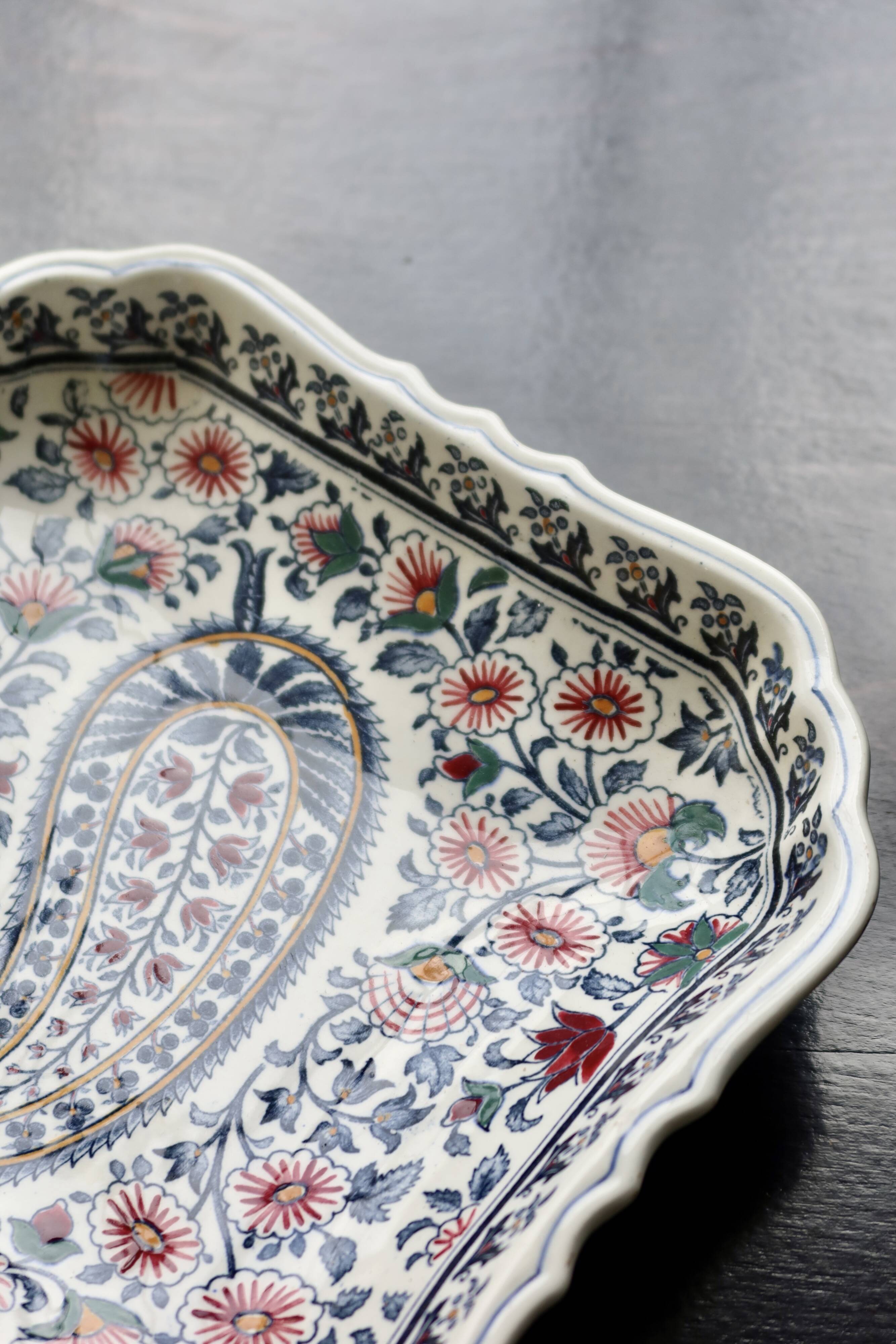 Vintage Gien earthenware square bowl with paisley pattern, 1960s