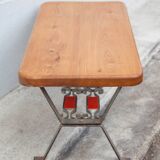 Wooden coffee table with wrought iron structure, side table, end of sofa, vintage table