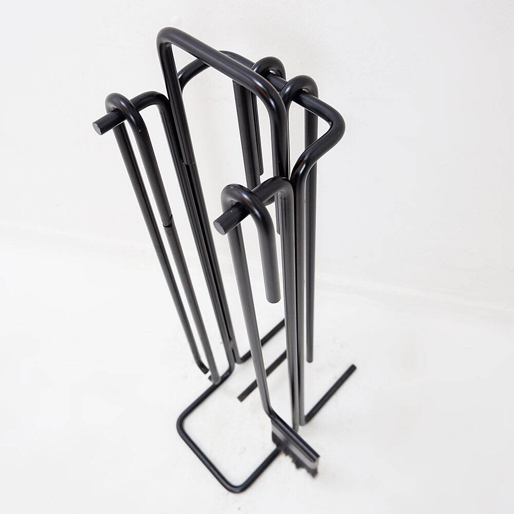 Minimalist black metal fireplace accessory set 'Mace-Line' by Ann Maes - 1970s