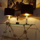 Paire de lampes XXL vintage, Verre Laiton