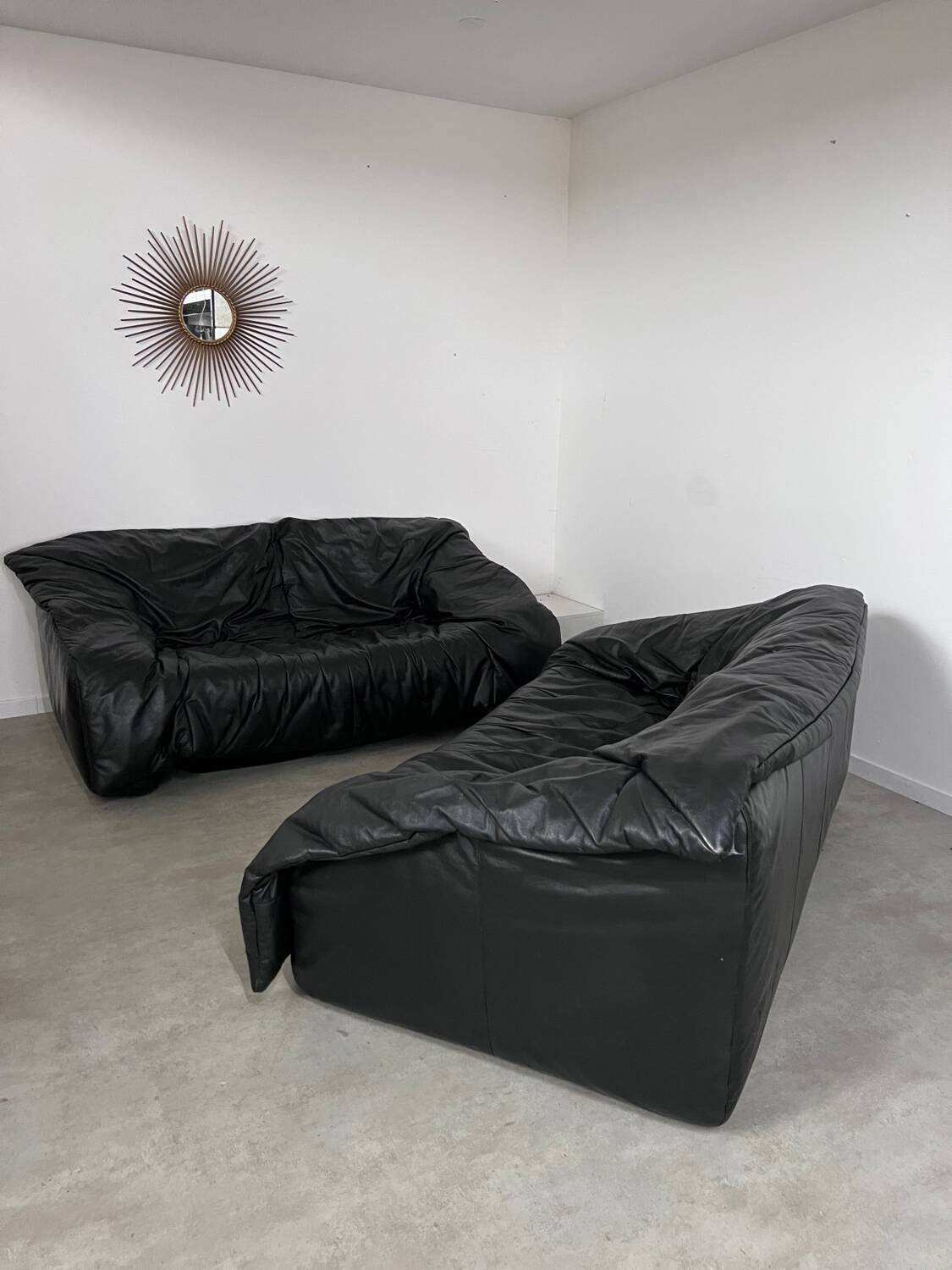 Vintage sofa set roset line Flou Flou designer sofa 80s black leather