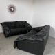 Vintage sofa set roset line Flou Flou designer sofa 80s black leather