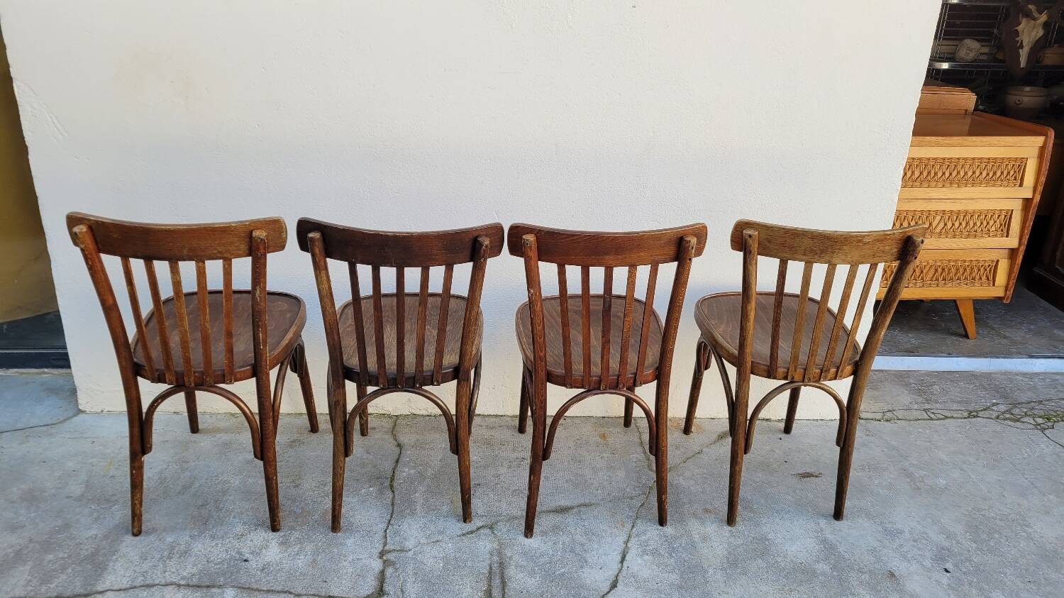 Set of 4 vintage Baumann style bistro restaurant chairs 1950s